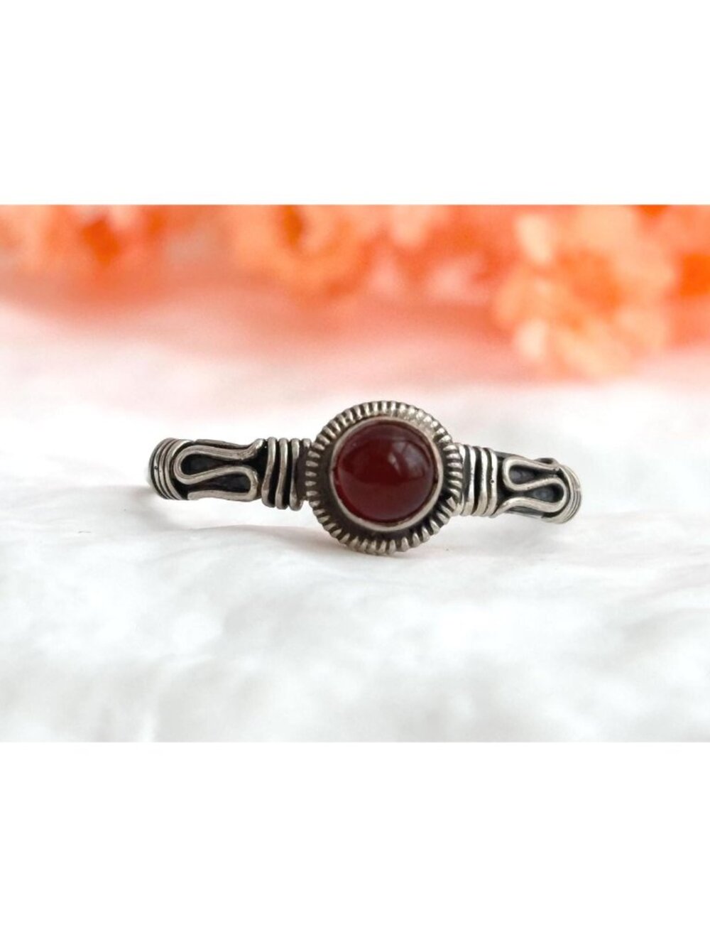 Amethyst Balinese Scrollwork Wavy Sterling Silver 925 Vintage Ring - sz 8.25